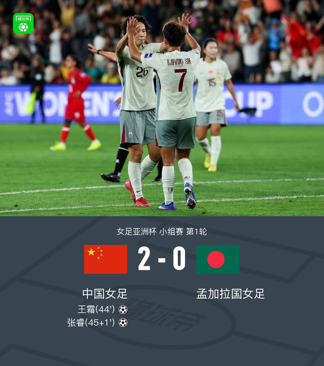 竞技宝APP-中国女足2-0孟加拉取首胜，王霜世界波+头球被吹